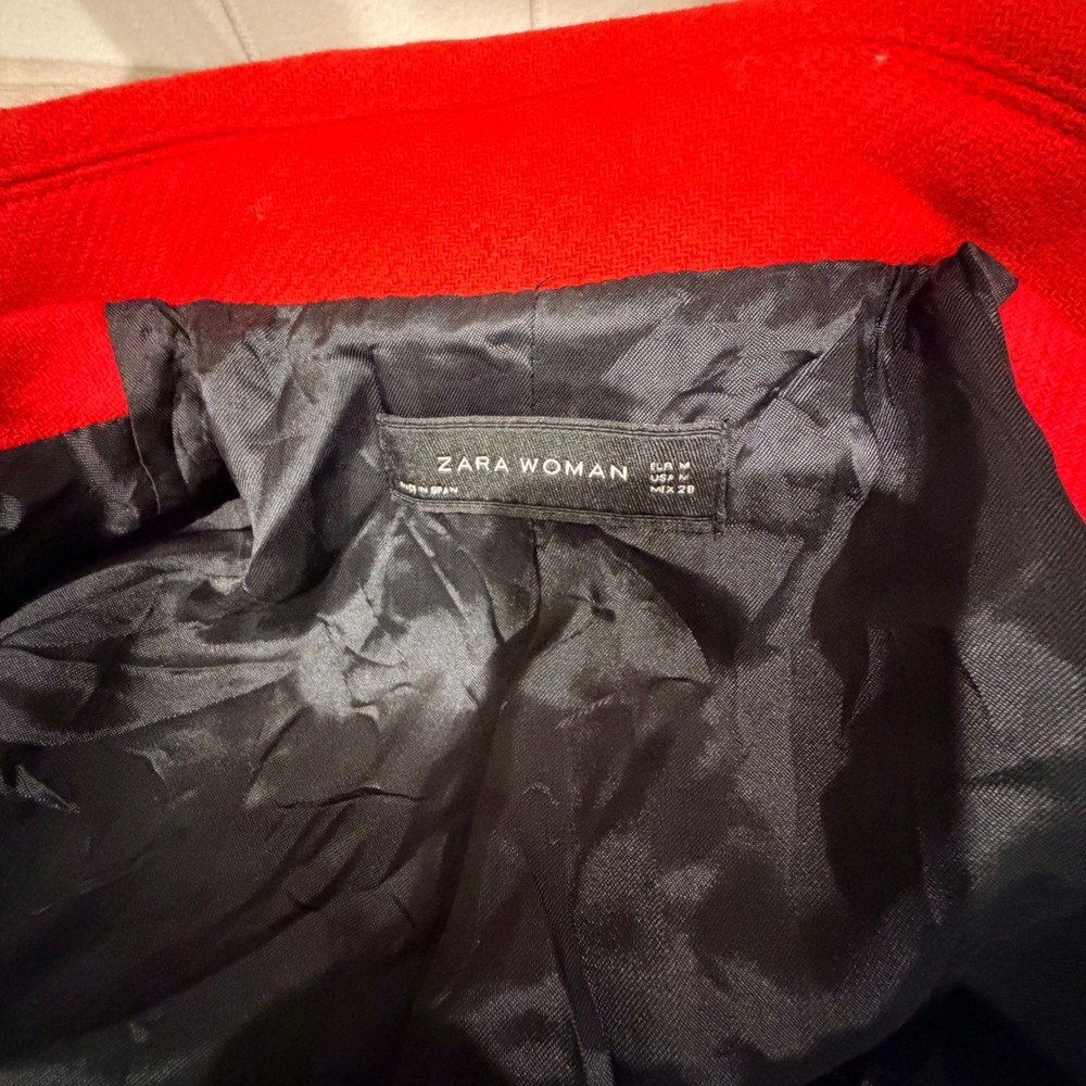 Zara Red Double Breasted Wool Blend Pea Coat Vibrant Winter Jacket | Size M - Picture 9 of 12